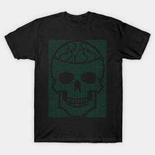 Cool Hacker Design Green Hexdump with Carved Out Skull T-Shirt